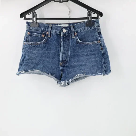 Agolde Parker Denim Shorts Womens 25 medium Wash Cutoff Raw Hem Distressed 2.5" - Picture 1 of 10